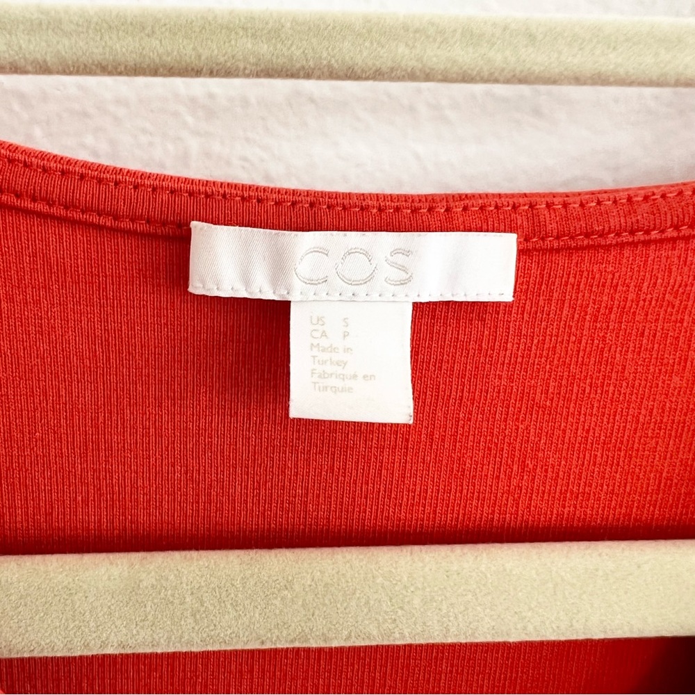COS Short Sleeved V-neck Cotton Dress, Vibrant Orange Red, Small - Picture 7 of 9